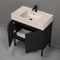 Modern Black Bathroom Vanity, 32 Inch, Travertine Style Sink, Free Standing