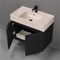 Floating Black Bathroom Vanity, Modern, 32 Inch, Travertine Style Sink