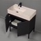 Modern Black Bathroom Vanity, 32 Inch, Travertine Style Sink, Free Standing