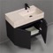 Floating Black Bathroom Vanity, Modern, 32 Inch, Travertine Style Sink