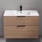 36 Inch Bathroom Vanity, Wall Mounted, Modern, Walnut