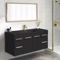 48 Inch Floating Bathroom Vanity With Black Sink - Modern, Matte Black, Gold Handles