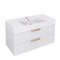Fluted Floating Bathroom Vanity - 40 Inch, Modern, Glossy White, Gold Handles, Fluted Cabinet