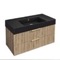 Fluted Floating Bathroom Vanity - 40 Inch, Modern, Rustic Brown Oak, Chrome Handles, Fluted Cabinet