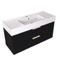 Fluted Floating Bathroom Vanity - 48 Inch, Modern, Matte Black, Gold Handles, Fluted Cabinet