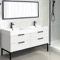 Modern Double Bathroom Vanity, 56 Inch, Free Standing