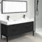 Modern Black Double Bathroom Vanity, 56 Inch, Free Standing