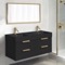 48 Inch Double Floating Bathroom Vanity With Black Sink - Modern, Matte Black, Gold Handles