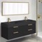 56 Inch Double Bathroom Vanity With Black Ceramic Sink Top - Modern, Matte Black, Gold Handles