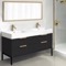 56 Inch Double Floating Bathroom Vanity With White Ceramic Sink Top - Matte Black, Free Standing, Gold Handles