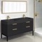 56 Inch Double Floating Bathroom Vanity With Black Ceramic Sink Top - Matte Black, Free Standing, Gold Handles