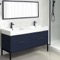 Modern Double Bathroom Vanity, Blue, 56 Inch, Free Standing