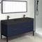 Modern Double Bathroom Vanity, Blue, 56 Inch, Free Standing