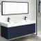 Double Floating Bathroom Vanity, Modern, Blue, 56 Inch