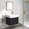 24 Inch Single Floating Bathroom Vanity With White Ceramic Sink Top - Small, Modern, Matte Black