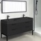 Black Double Modern Bathroom Vanity, 56 Inch, Free Standing