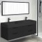 Black Double Floating Bathroom Vanity, Modern, 56 Inch
