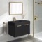 32 Inch Floating Bathroom Vanity With Black Sink - Modern, Matte Black, Gold Handles