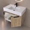 Fluted Floating Bathroom Vanity - 32 Inch, Rustic Brown Oak, Fluted Cabinet