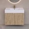 32 Inch Floating Bathroom Vanity With Sink - Rustic Brown Oak, Gold Handles, Fluted Cabinet