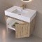 32 Inch Floating Bathroom Vanity With Sink - Rustic Brown Oak, Gold Handles, Fluted Cabinet