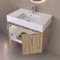 32 Inch Floating Bathroom Vanity With Sink - Rustic Brown Oak, Chrome Handles, Fluted Cabinet