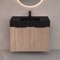 Fluted Floating Vanity, 32 Inch, Modern, Brown Oak