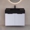 Fluted Floating Bathroom Vanity With Black Sink Top, 32 Inch, Modern, Glossy White, Fluted Cabinet