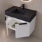 Fluted Floating Bathroom Vanity With Black Sink Top, 32 Inch, Modern, Glossy White, Fluted Cabinet
