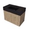 32 Inch Floating Bathroom Vanity With Black Sink - Rustic Brown Oak, Gold Handles, Fluted Cabinet