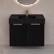 Black Fluted Floating Bathroom Vanity, 32 Inch, Modern, Matte Black, Gold Handles, Fluted Cabinet