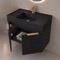 Black Fluted Floating Bathroom Vanity, 32 Inch, Modern, Matte Black, Gold Handles, Fluted Cabinet