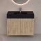 32 Inch Floating Bathroom Vanity With Black Sink - Rustic Brown Oak, Chrome Handles, Fluted Cabinet