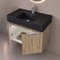 32 Inch Floating Bathroom Vanity With Black Sink - Rustic Brown Oak, Chrome Handles, Fluted Cabinet