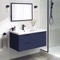 Blue Wall Mounted Bathroom Vanity, Modern, 36 Inch