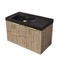 Fluted 36 Inch Floating Bathroom Vanity With Black Sink - Modern, Rustic Brown Oak, Gold Handles, Fluted Cabinet