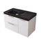 Fluted 36 Inch Floating Bathroom Vanity With Black Sink - Modern, Glossy White, Gold Handles, Fluted Cabinet