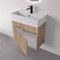 Fluted Small Floating Bathroom Vanity - 24 Inch, Rustic Brown Oak, Fluted Cabinet