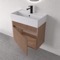 Floating Vanity - Fluted, Small, Modern, 24 Inch, Brown Oak