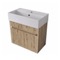 Fluted Small Floating Bathroom Vanity - 24 Inch, Rustic Brown Oak, Fluted Cabinet