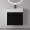 Fluted Small Floating Bathroom Vanity - 24 Inch, Modern, Matte Black, Fluted Cabinet