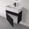 Fluted Small Floating Bathroom Vanity - 24 Inch, Modern, Matte Black, Fluted Cabinet