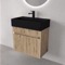 Fluted Small Floating Bathroom Vanity - 24 Inch, Rustic Brown Oak, Fluted Cabinet