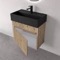 Fluted Small Floating Bathroom Vanity - 24 Inch, Rustic Brown Oak, Fluted Cabinet
