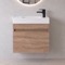 Small Floating Vanity, 24 Inch, Modern, Brown Oak