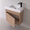 Small Floating Vanity, 24 Inch, Modern, Brown Oak