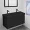 Double Floating Black Bathroom Vanity, Modern, 40 Inch