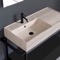 Modern  Console Vanity, Travertine Style Sink, 35 Inch