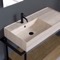 Modern  Console Vanity, Travertine Style Sink, 35 Inch