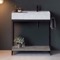 Modern  Console Vanity with Grey Oak Shelf, Marble Style Sink, 35 Inch